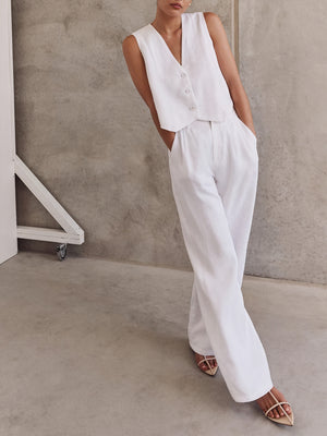 Ensemble Veston Sans Manches et Pantalon Jambes Larges-Outfit Sets-Marais Paris-Marais Paris