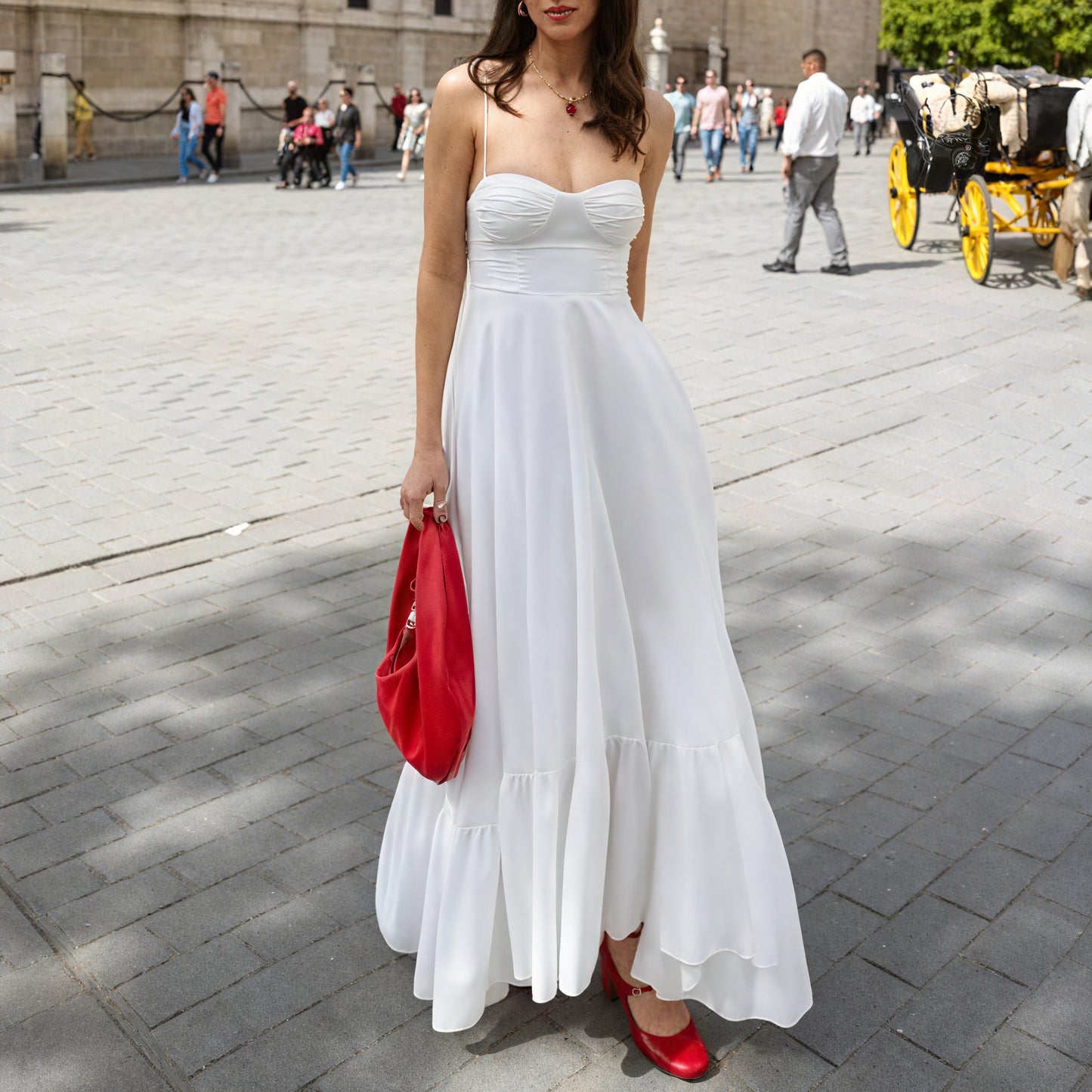 Marais Paris Robe Femme Blanche – Bustier, Bretelles Fines, Jupe Volants-81821-3565ee3e-189c-471e-a1d1-de0748886da8
