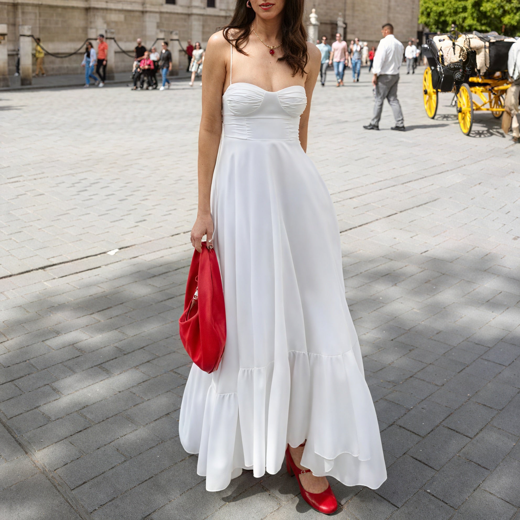 Marais Paris Robe Femme Blanche – Bustier, Bretelles Fines, Jupe Volants-81821-3565ee3e-189c-471e-a1d1-de0748886da8