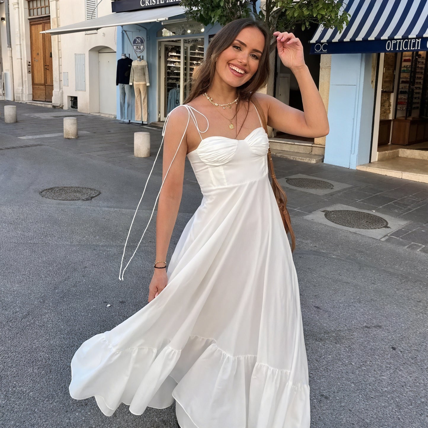 Marais Paris Robe Femme Blanche – Bustier, Bretelles Fines, Jupe Volants-81821-2238c18f-633b-46eb-a519-92d606048938