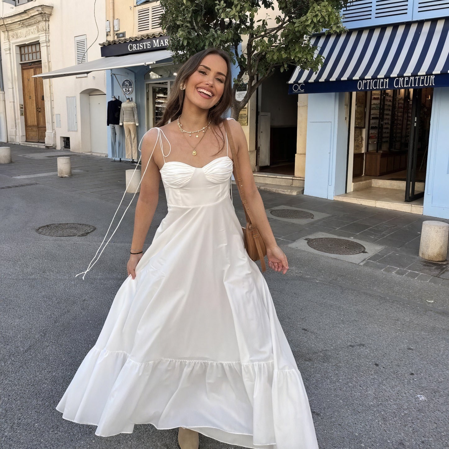 Marais Paris Robe Femme Blanche – Bustier, Bretelles Fines, Jupe Volants-81821-4af97af2-202b-4c45-b807-32146c6a5a40