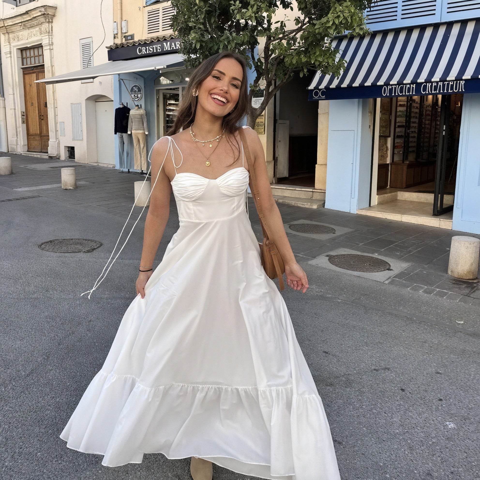Marais Paris Robe Femme Blanche – Bustier, Bretelles Fines, Jupe Volants-81821-4af97af2-202b-4c45-b807-32146c6a5a40