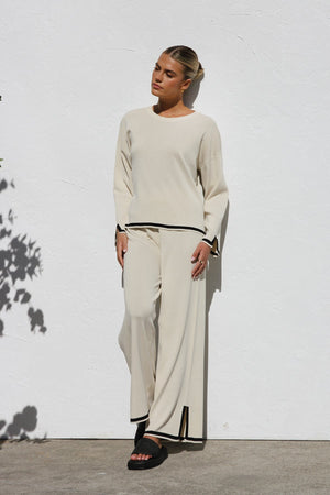 Ensemble Tricot Femme - Haut Manches Longues, Pantalon Jambes Larges-Sets-Marais Paris-CrèMe-S-Marais Paris