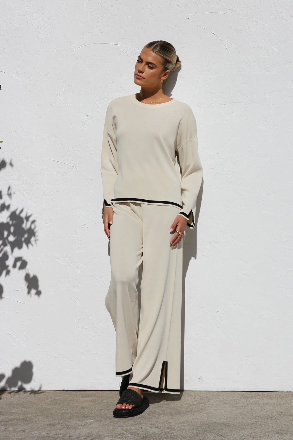 Ensemble Tricot Femme - Haut Manches Longues, Pantalon Jambes Larges-Sets-Marais Paris-CrèMe-S-Marais Paris