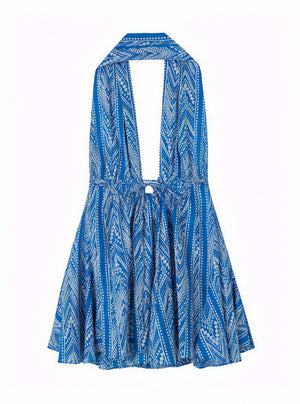 Robe Halter Bohème Fluide - Style Vacances, Coupe A-Line-Dresses-Marais Paris-Bleu-XS-Marais Paris