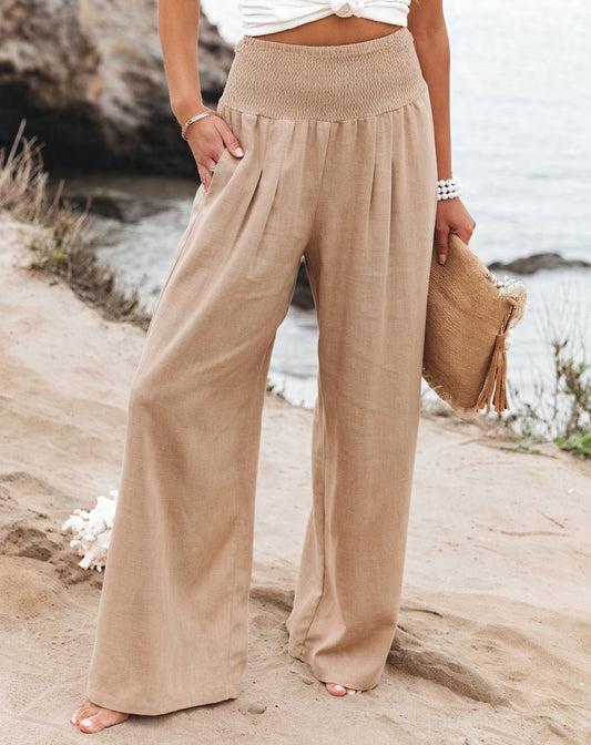 Pantalon Jambes Larges Taille Haute Coupe Fluide-Pants-Marais Paris-Beige-S-Marais Paris