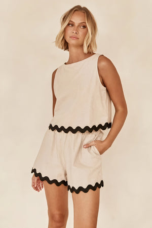 Top et Short Femme Ensemble Deux Pièces Scallopé-Shorts-Marais Paris-Beige-S-Marais Paris