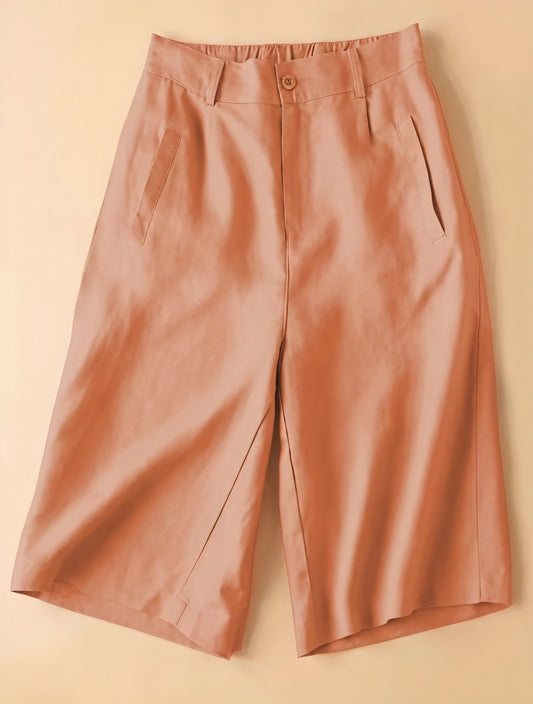 Culottes Tailleur Femme, Jambes Larges, Taille Haute, Poches Latérales-Marais Paris-Rouge Brique-XS-Marais Paris