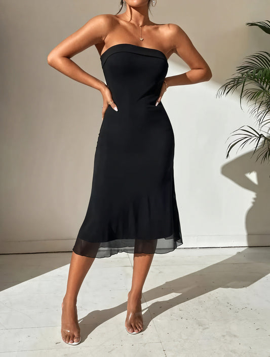 Robe Midi Tube Sophistiquée - Coupe Ajustée, Voile Délicat-Dresses-Marais Paris-S-Marais Paris
