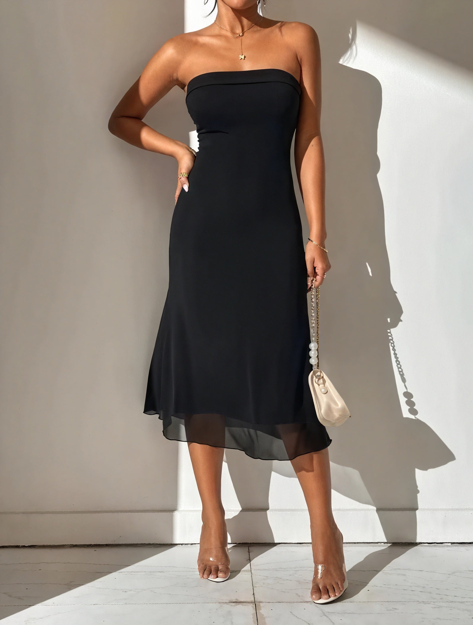 Robe Midi Tube Sophistiquée - Coupe Ajustée, Voile Délicat-Dresses-Marais Paris-Marais Paris