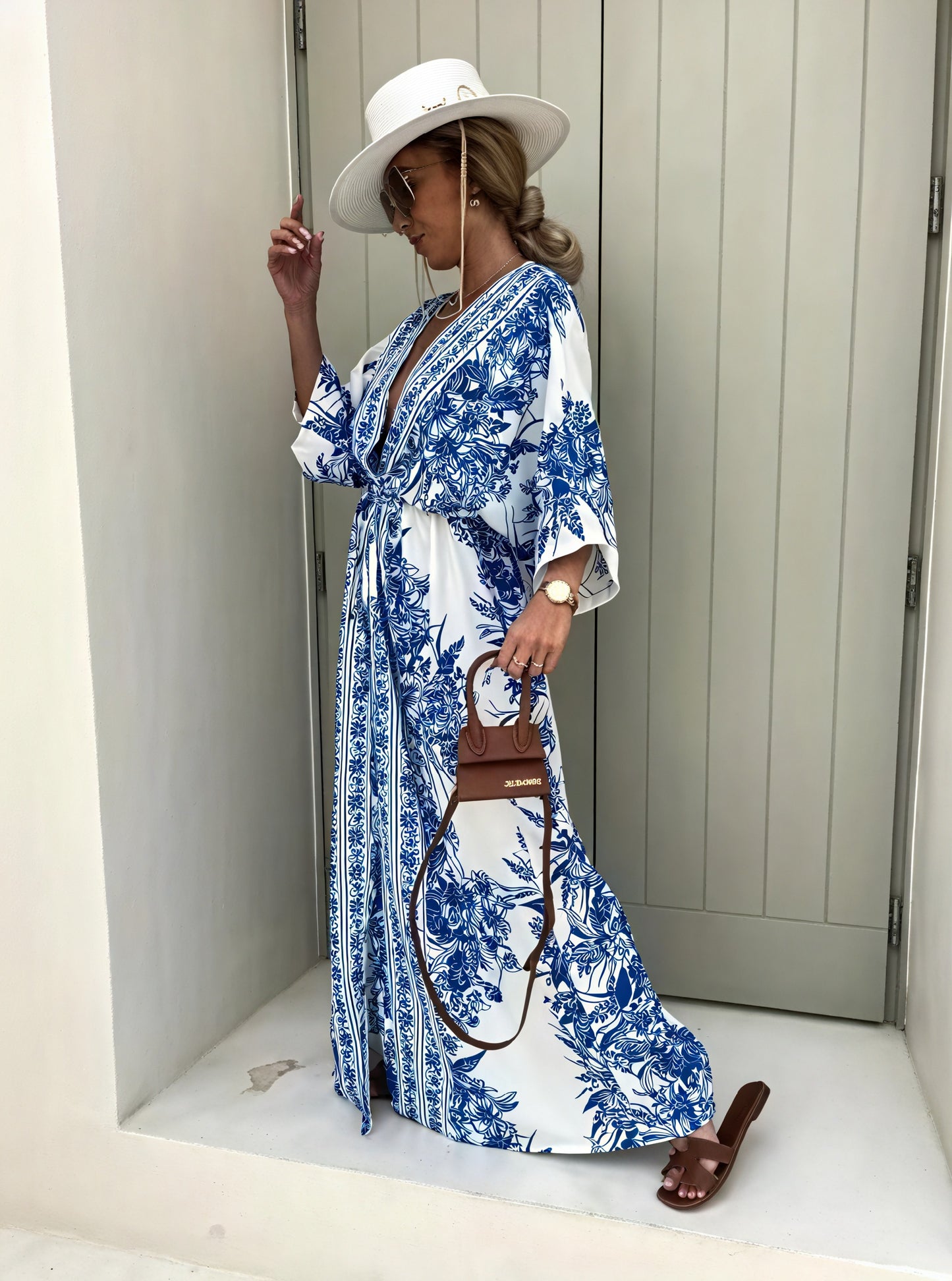 Robe Maxi Florale Bohème - Coupe Fluide, Manches Kimono, Ceinture-Dresses-Marais Paris-XS-Marais Paris
