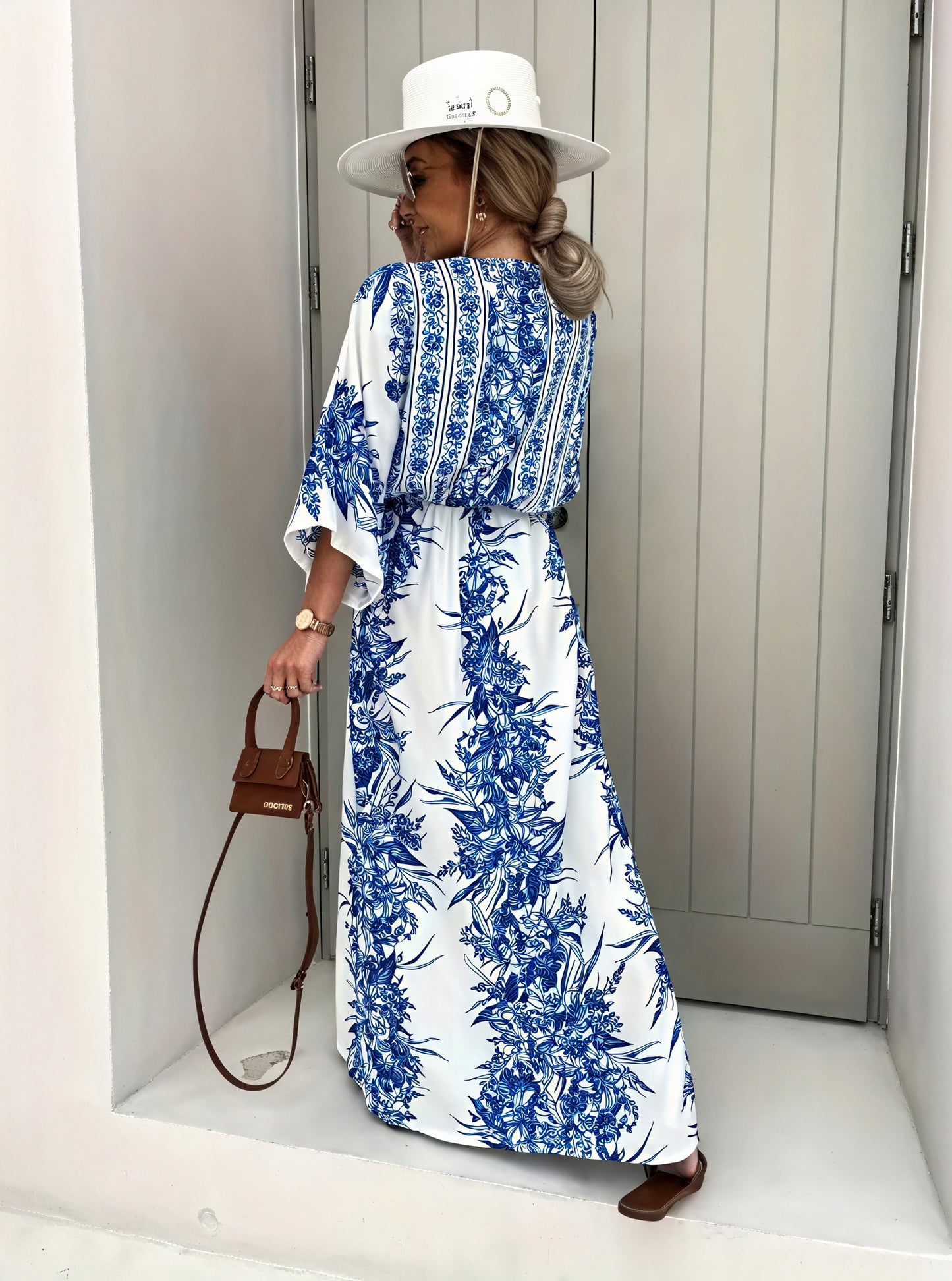Robe Maxi Florale Bohème - Coupe Fluide, Manches Kimono, Ceinture-Dresses-Marais Paris-Marais Paris