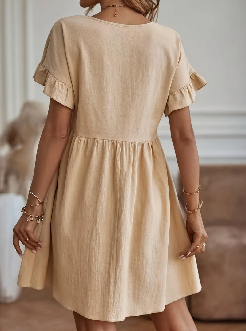 Robe Trapèze Femme Manches Courtes Volants Taille Froncée Casual-82588-c3791d0e-086a-4539-93f3-5c839663355a