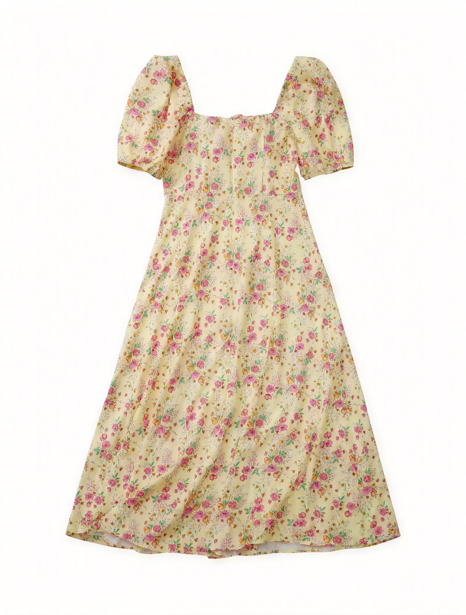 Robe Fleurie Femme Col Carré Manches Bouffantes Fente Haute Nœud Poitrine Romantique Été-82654-b9d4b94b-1c89-4514-810b-85cf61dab06e
