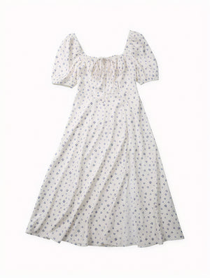 Robe Fleurie Femme Col Carré Manches Bouffantes Fente Haute Nœud Poitrine Romantique Été-82654-ef05ad92-0744-410a-ad85-94d147092514