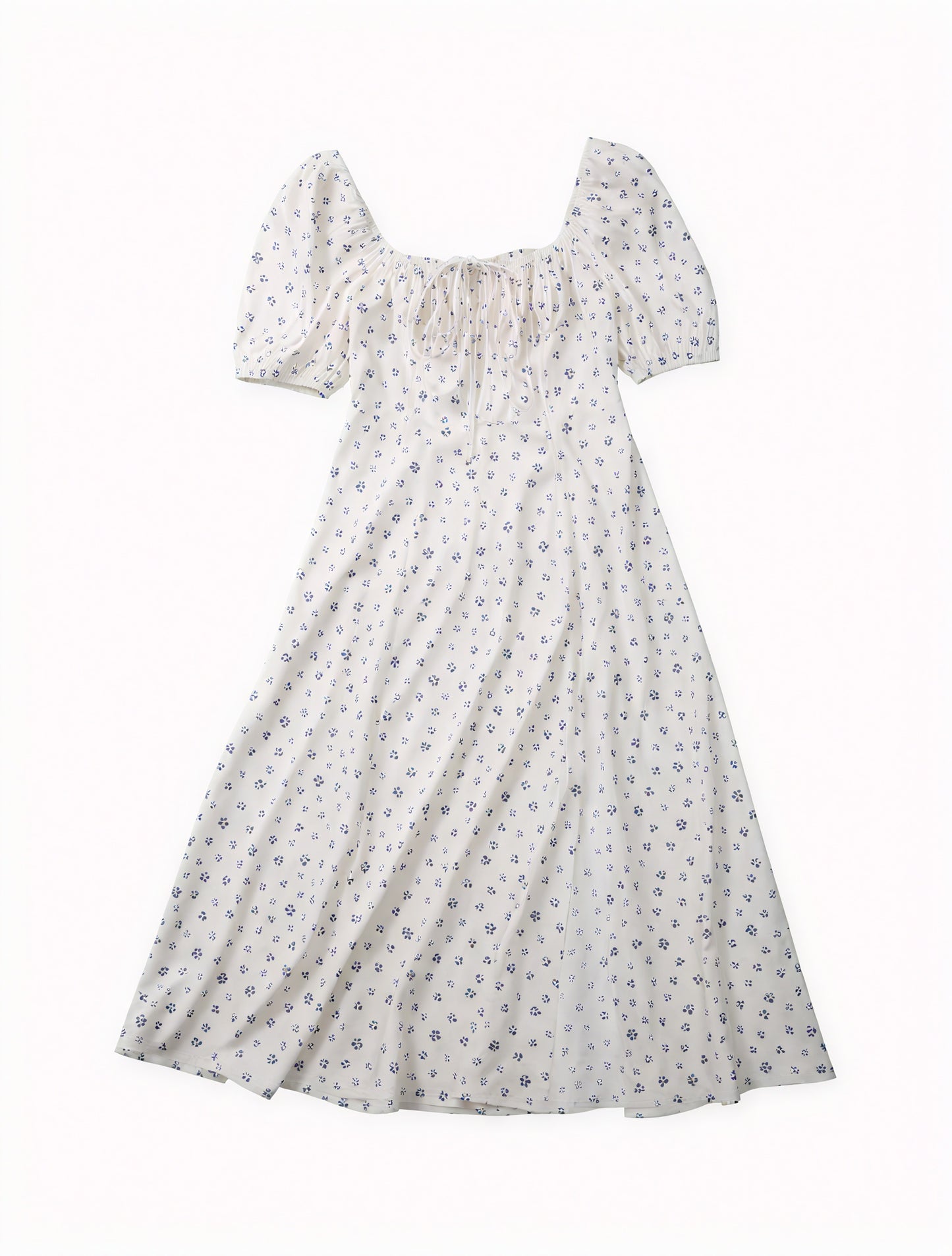 Robe Fleurie Femme Col Carré Manches Bouffantes Fente Haute Nœud Poitrine Romantique Été-82654-ef05ad92-0744-410a-ad85-94d147092514