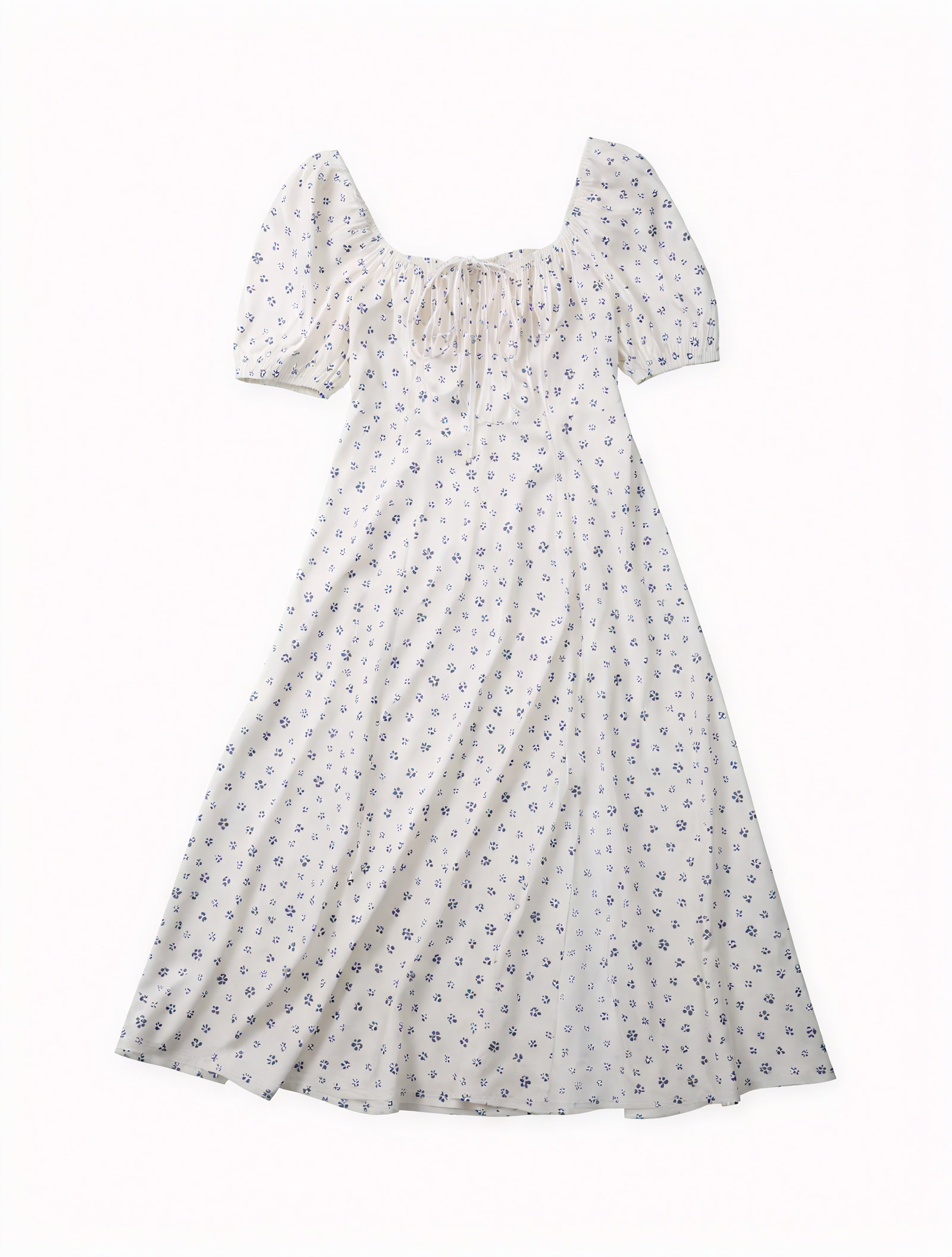 Robe Fleurie Femme Col Carré Manches Bouffantes Fente Haute Nœud Poitrine Romantique Été-82654-ef05ad92-0744-410a-ad85-94d147092514