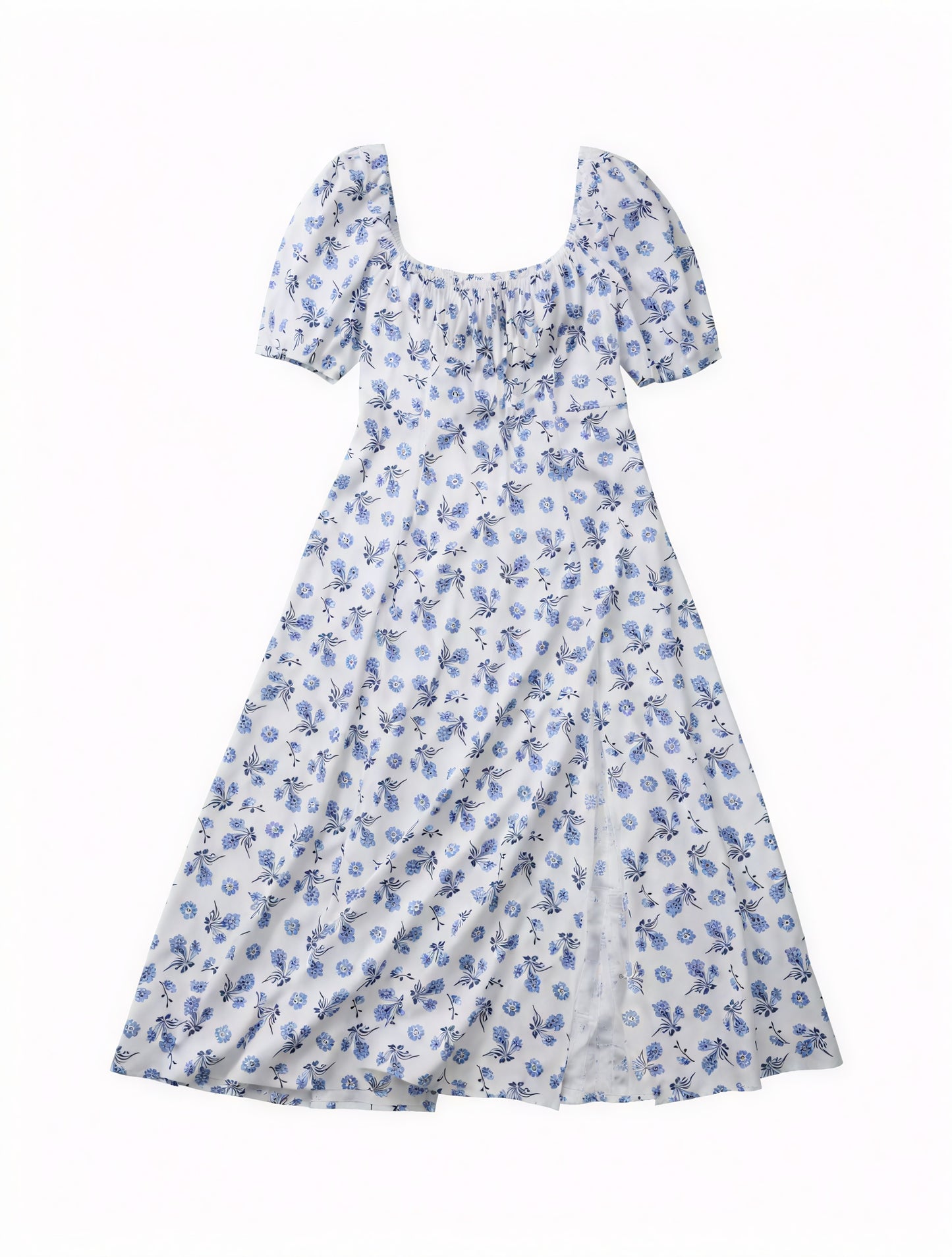 Robe Fleurie Femme Col Carré Manches Bouffantes Fente Haute Nœud Poitrine Romantique Été-82654-8474fd94-ebcd-4c07-b731-b20eb4fd5d0d