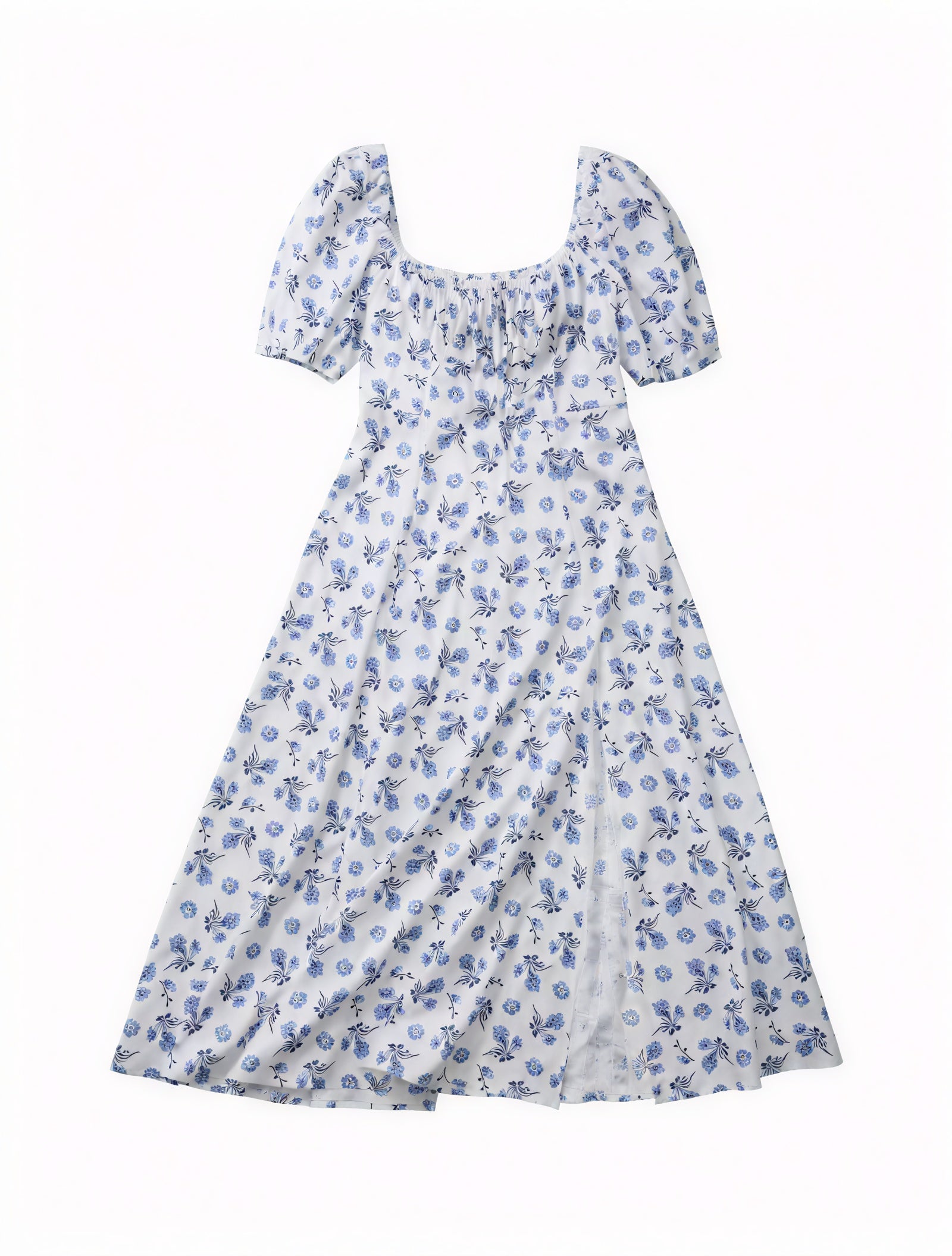 Robe Fleurie Femme Col Carré Manches Bouffantes Fente Haute Nœud Poitrine Romantique Été-82654-8474fd94-ebcd-4c07-b731-b20eb4fd5d0d
