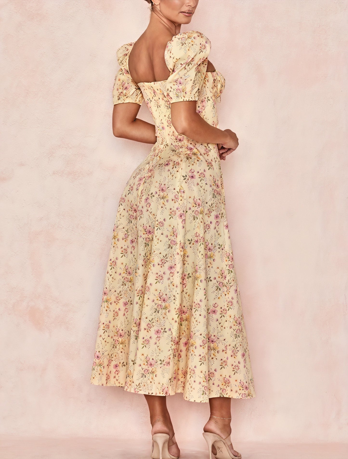Robe Fleurie Femme Col Carré Manches Bouffantes Fente Haute Nœud Poitrine Romantique Été-82654-0482daa6-6141-43c5-9c78-f15b2f43083a