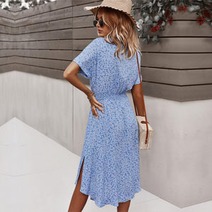 Robe Midi Florale - Boutonnée, Ceinture à Nouer, Été-Dresses-Marais Paris-Marais Paris
