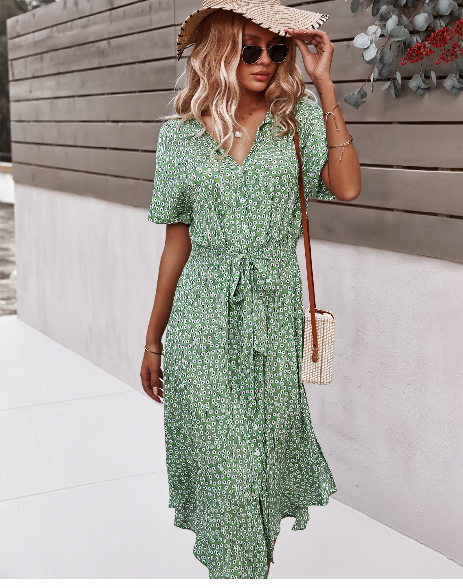 Robe Midi Florale - Boutonnée, Ceinture à Nouer, Été-Dresses-Marais Paris-Marais Paris