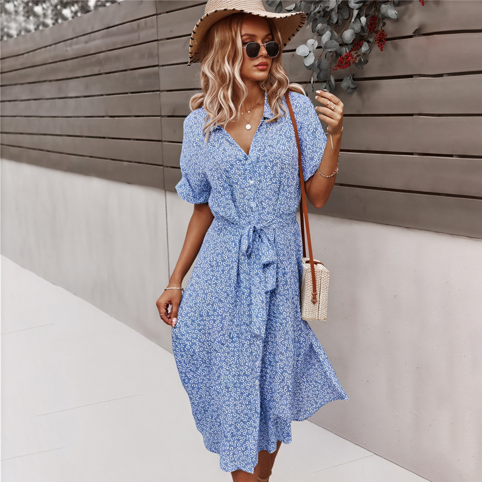 Robe Midi Florale - Boutonnée, Ceinture à Nouer, Été-Dresses-Marais Paris-Marais Paris