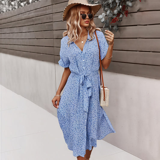 Robe Midi Florale - Boutonnée, Ceinture à Nouer, Été-Dresses-Marais Paris-Marais Paris