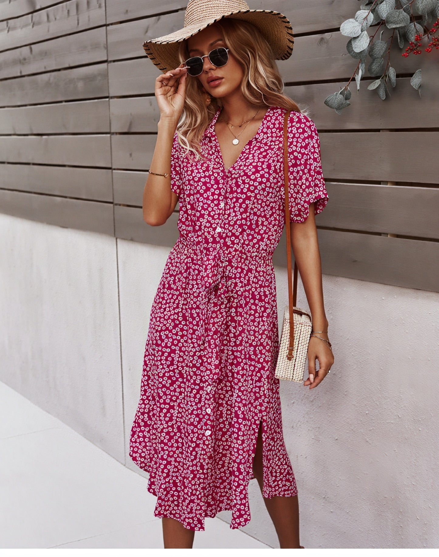 Robe Midi Florale - Boutonnée, Ceinture à Nouer, Été-Dresses-Marais Paris-Marais Paris