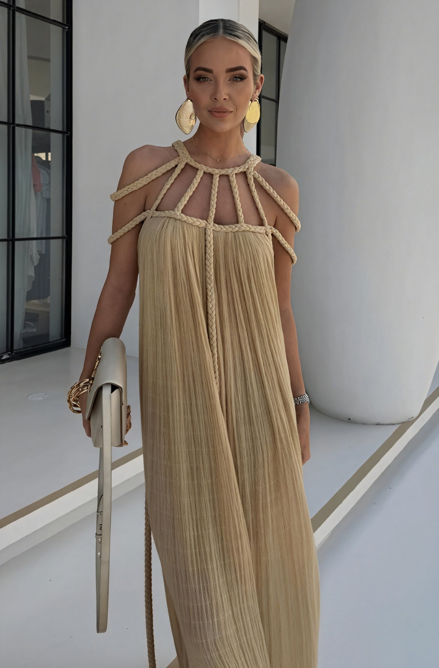 Robe Maxi Fluide Détails Halter Élégance Bohème Chic-Marais Paris-Beige-S-Marais Paris