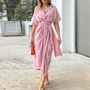 Robe Chemise Fluide Ceinture Détails Soignés-Marais Paris-Rose-S-Marais Paris