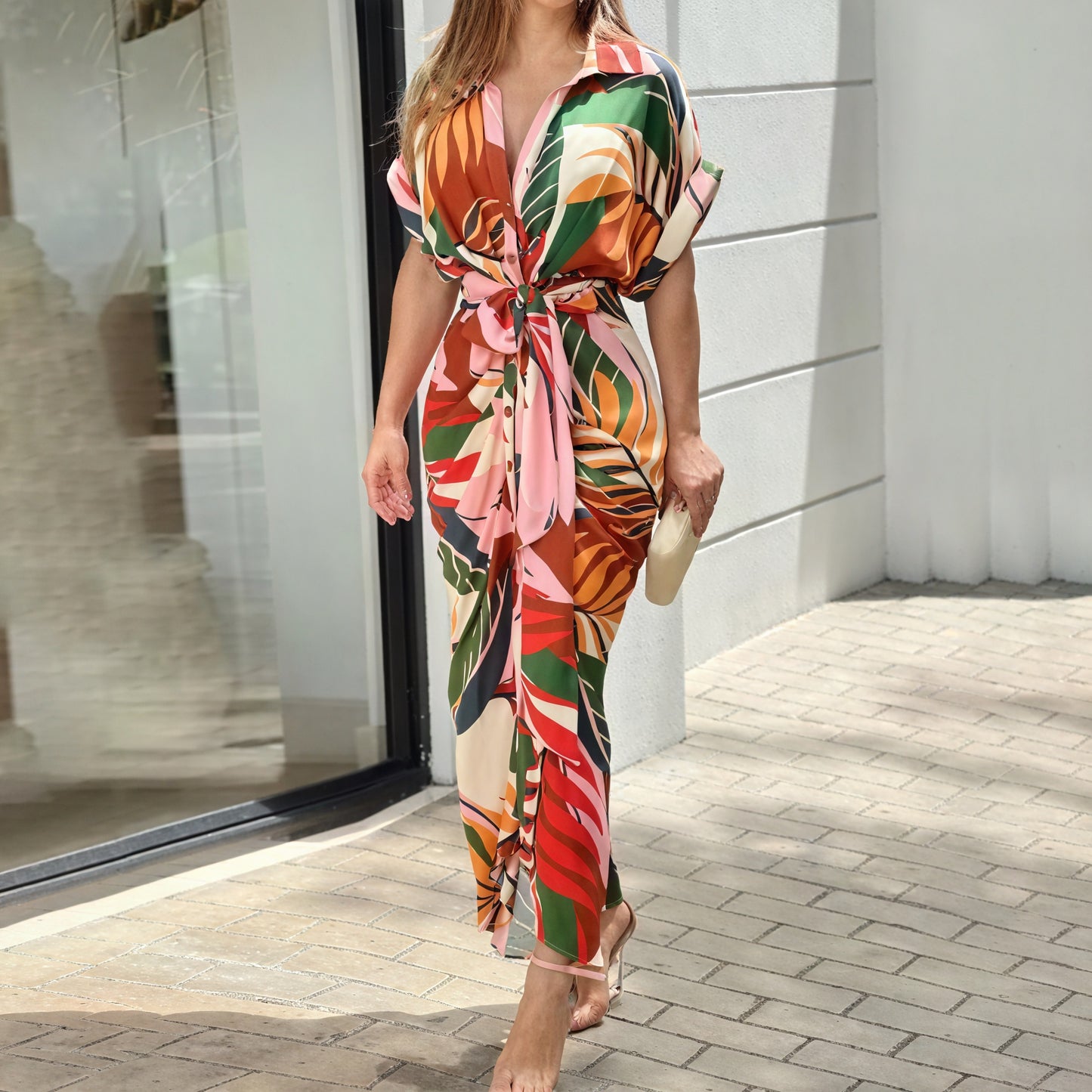 Robe Chemise Fluide Ceinture Détails Soignés-Marais Paris-Rouge-S-Marais Paris