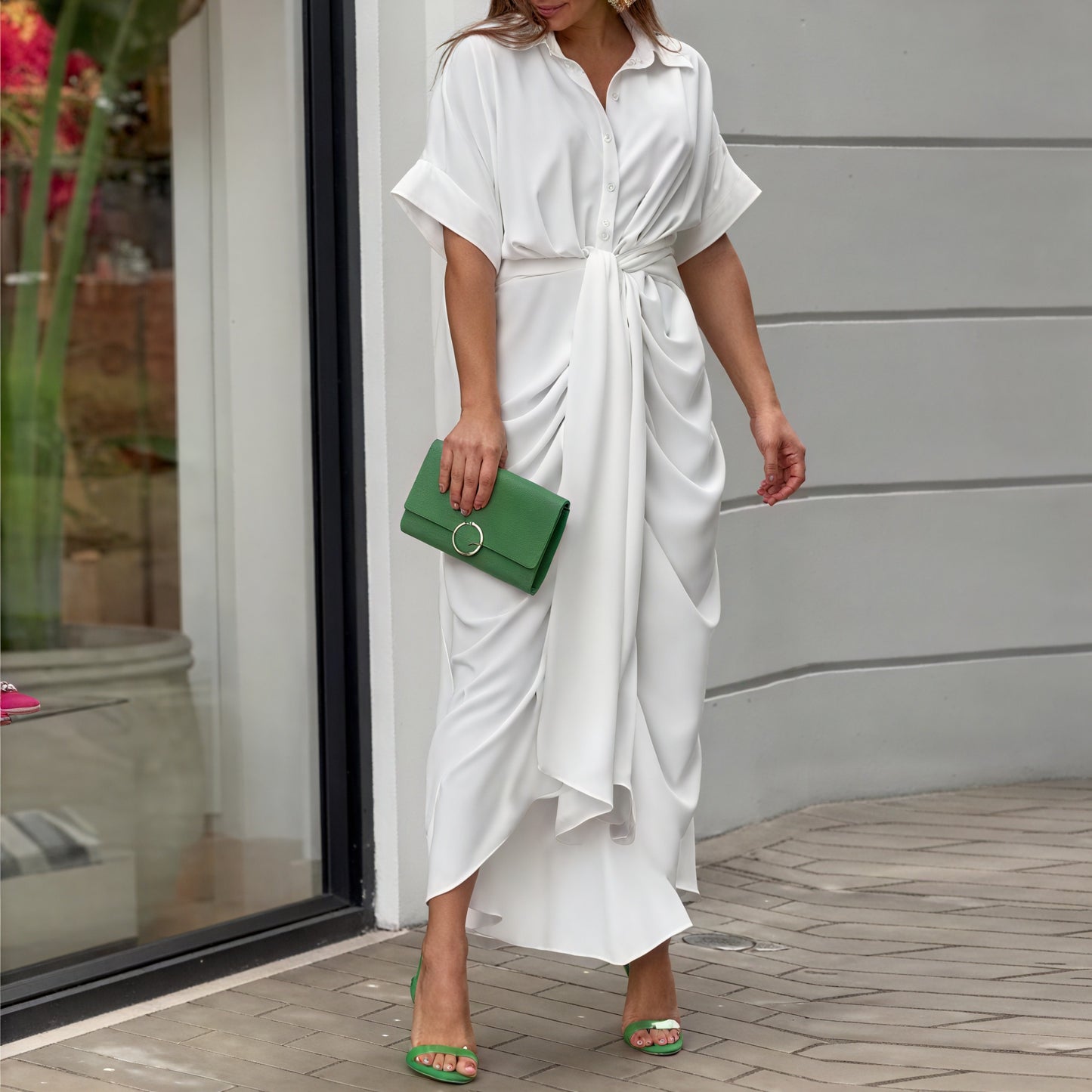Robe Chemise Fluide Ceinture Détails Soignés-Marais Paris-Blanc-S-Marais Paris