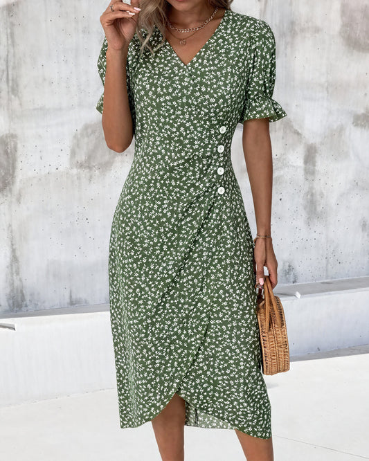 Robe Midi Florale Enveloppante - Style Bohème Chic-Marais Paris-Vert-XS-Marais Paris