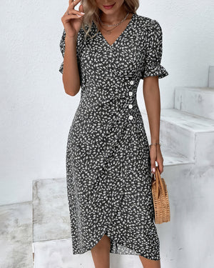 Robe Midi Florale Enveloppante - Style Bohème Chic-Marais Paris-Noir-XS-Marais Paris
