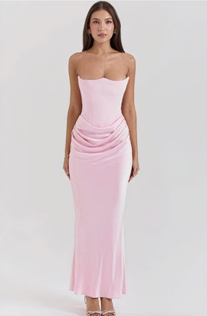 Robe de Soirée Élégante Coupe Ajustée Longue-Marais Paris-Rose-S-Marais Paris