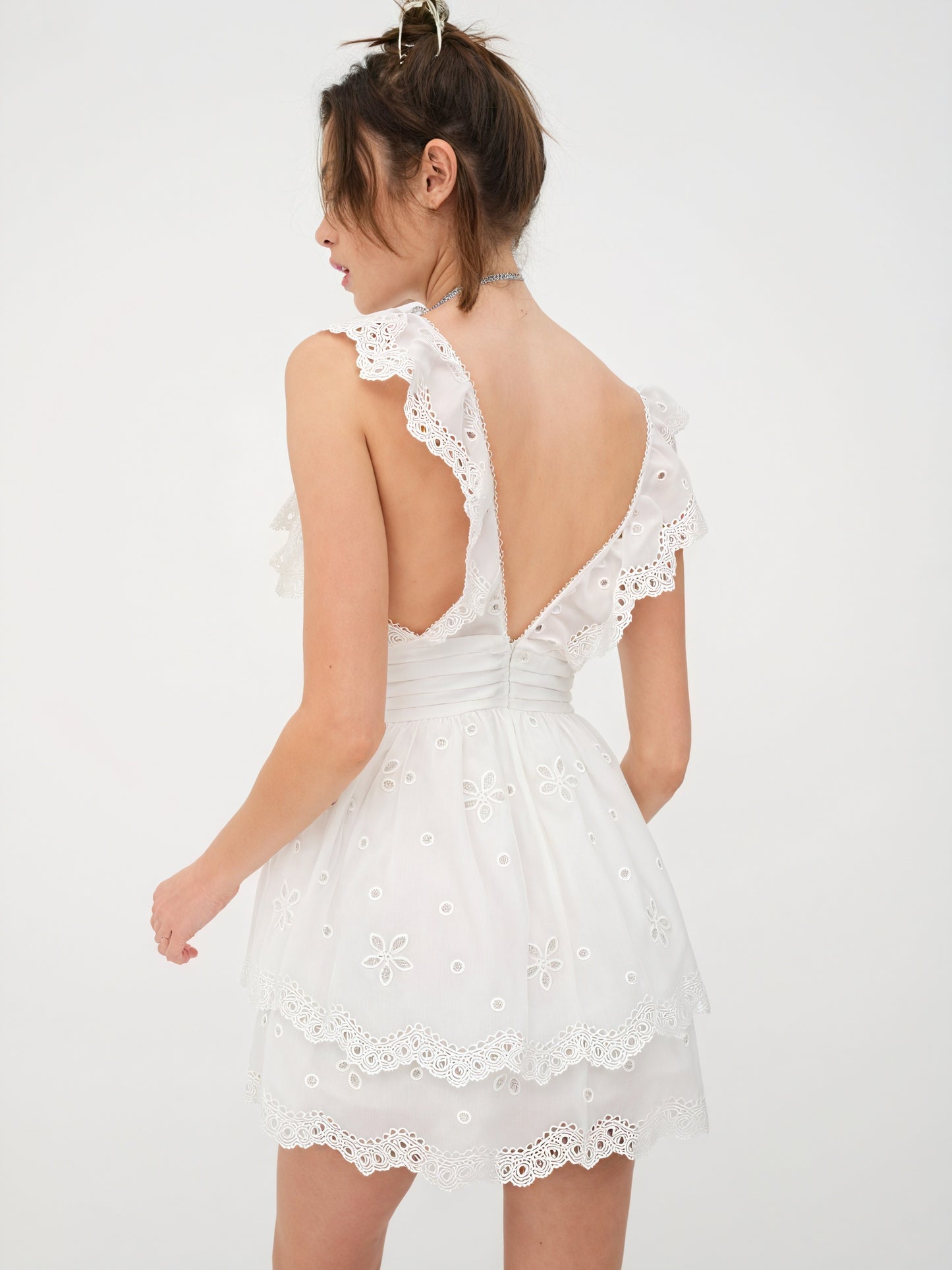 Robe Mini Broderie Anglaise Décolleté Cœur Jupe Étages-Marais Paris-Marais Paris