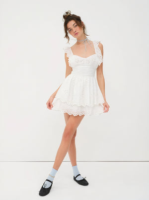 Robe Mini Broderie Anglaise Décolleté Cœur Jupe Étages-Marais Paris-Marais Paris