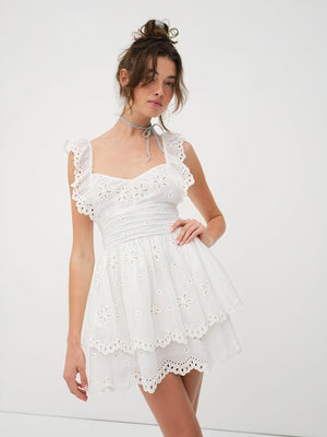 Robe Mini Broderie Anglaise Décolleté Cœur Jupe Étages-Marais Paris-XS-Marais Paris