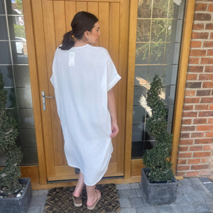 Robe Midi Détail Nœud Torsadé Manches Courtes-Belle Rose Fashion-Bellerose Fashion