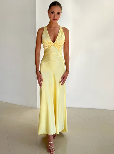 Robe Longue Fluide Dos Nu Nœud Raffiné