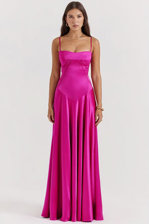 Robe Longue Élégante – Silhouette Fluide, Design Raffiné, Soirée & Cérémonie-Marais Paris-Rouge Rose-S-Marais Paris