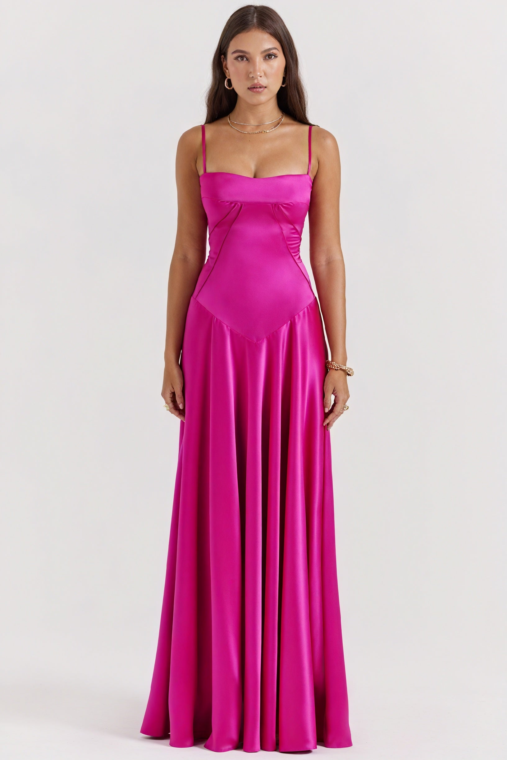Robe Longue Élégante – Silhouette Fluide, Design Raffiné, Soirée & Cérémonie-Marais Paris-Rouge Rose-S-Marais Paris