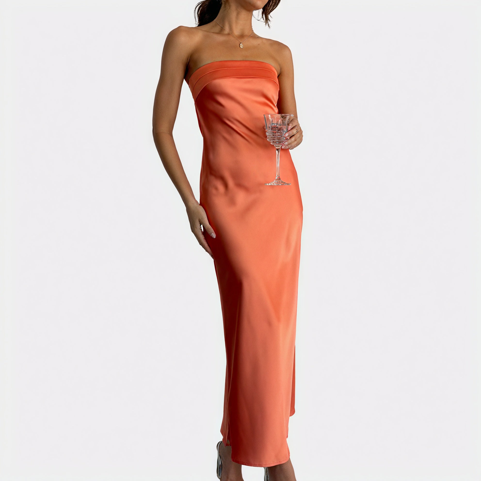 Robe Longue Sans Bretelles – Élégance et Fluidité-Marais Paris-Orange-S-Marais Paris