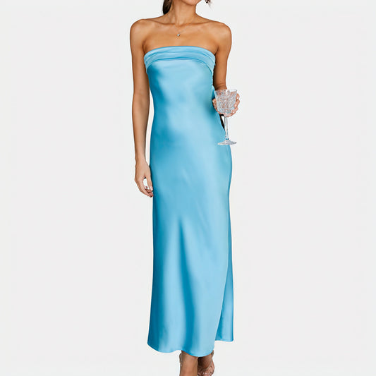 Robe Longue Sans Bretelles – Élégance et Fluidité-Marais Paris-Bleu-S-Marais Paris