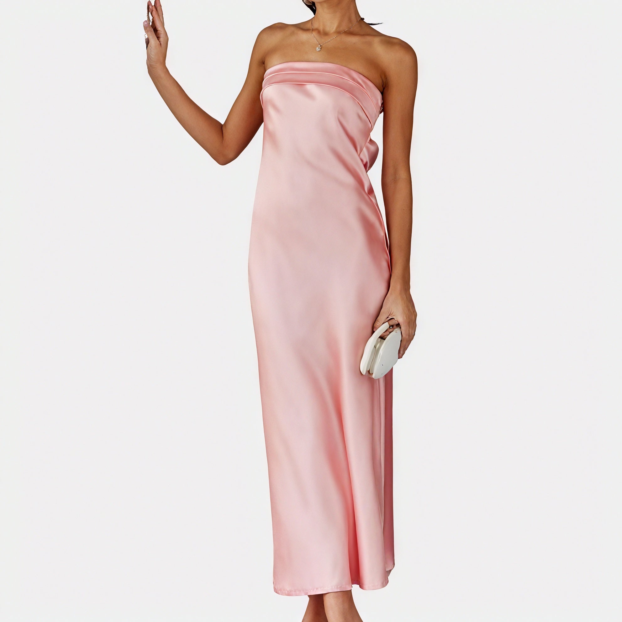 Robe Longue Sans Bretelles – Élégance et Fluidité-Marais Paris-Rose-S-Marais Paris