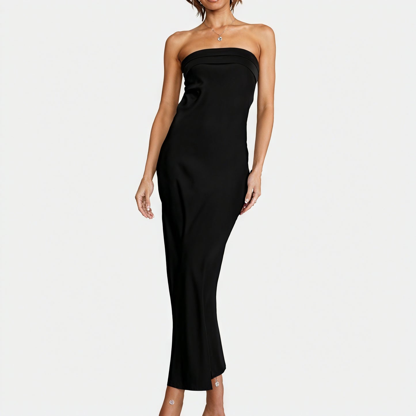 Robe Longue Sans Bretelles – Élégance et Fluidité-Marais Paris-Noir-S-Marais Paris
