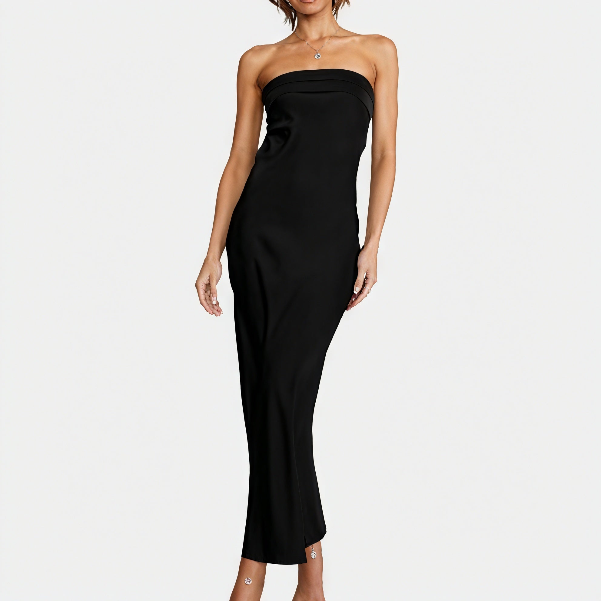 Robe Longue Sans Bretelles – Élégance et Fluidité-Marais Paris-Noir-S-Marais Paris
