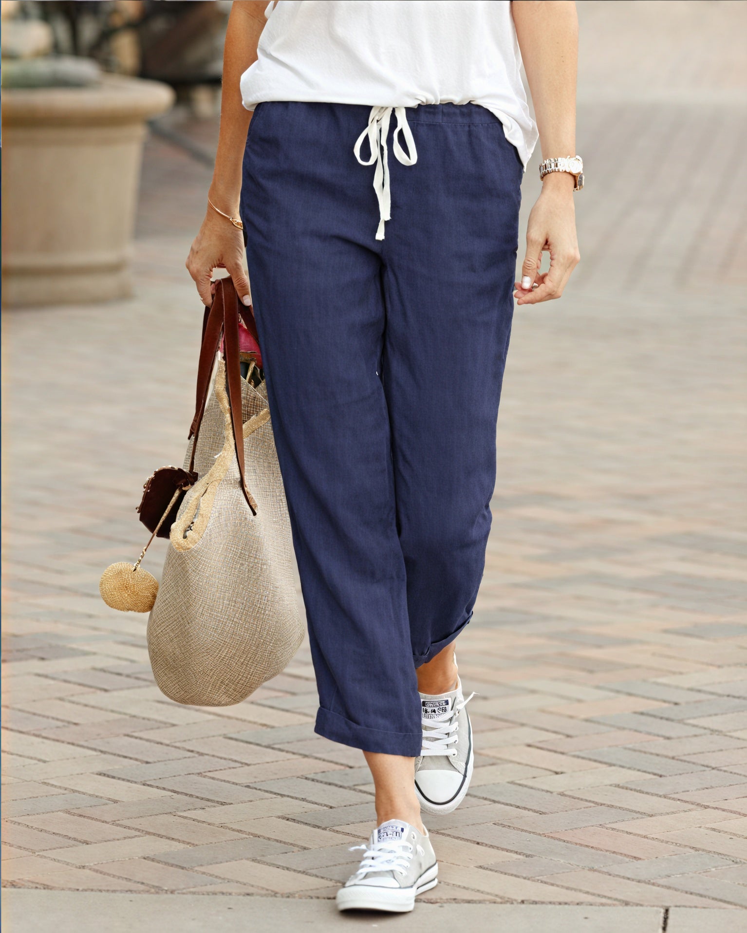 Pantalon Coupe Décontractée Taille Ajustable Confortable et Élégant-Marais Paris-Bleu Marine-S-Marais Paris