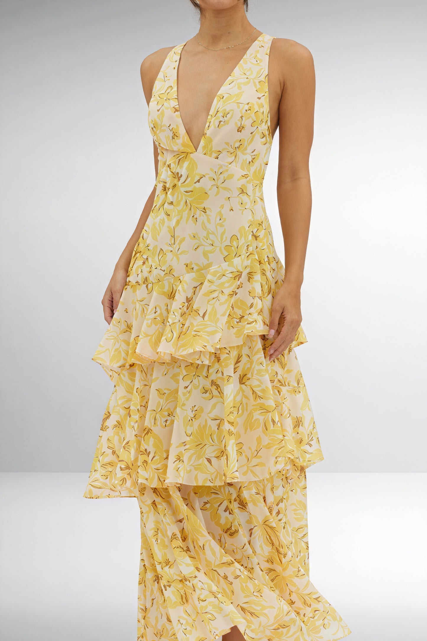 Robe Maxi Florale Décolleté en V Superposition de Volants-Marais Paris-Marais Paris